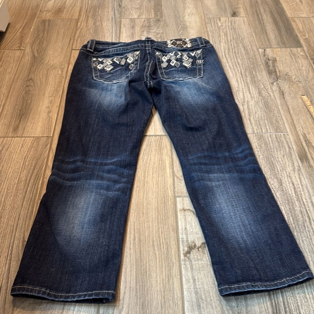 Miss Me Womens Mid-Rise Curvy‎ Cropped Stretch Rhinestone Blue Jeans SZ 29 - Picture 9 of 13